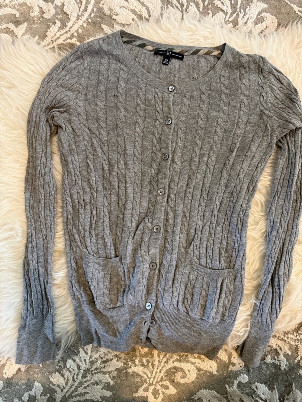 GAP Light Gray Cable Knit Button-Front Cardigan